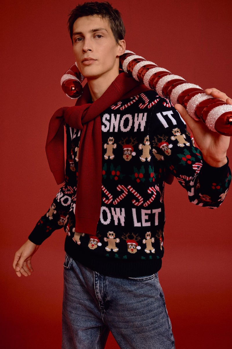 DeFacto Blue Man Christmas Themed Standard Fit Knit Pullover Casual - Image 3